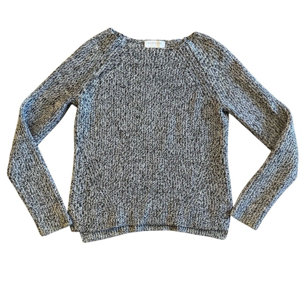 Everlane Wool Cable Knit Crew Grey‎ White Black Size Small Side Slit
